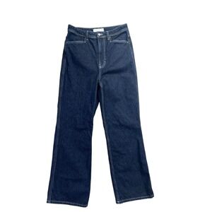 Topshop Kort High Waisted Straight Leg Jeans Indigo Blue Contrast Stitch W30 L30